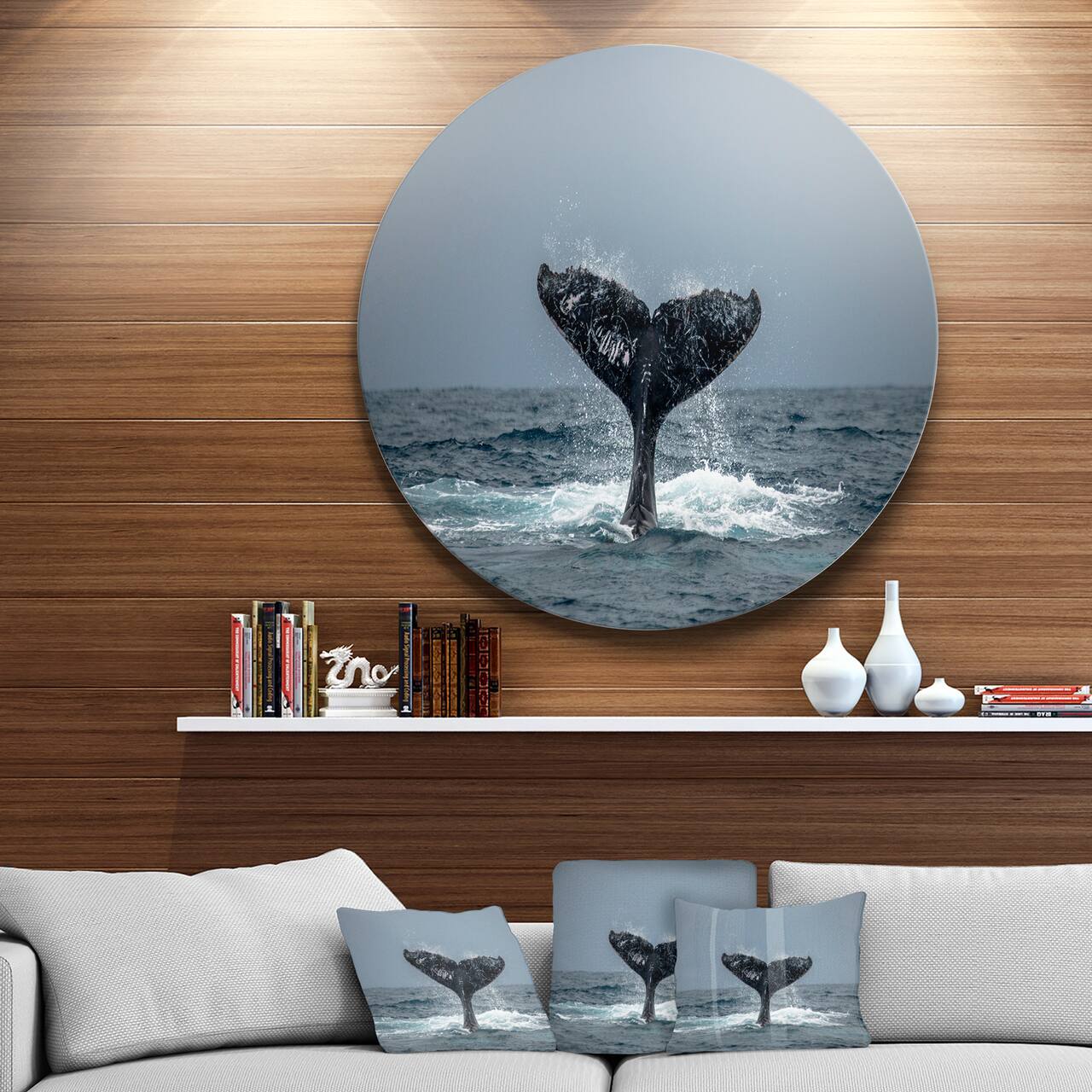 Designart - Large Humpback Whale Tail' Disc Oversized Animal Wall Art